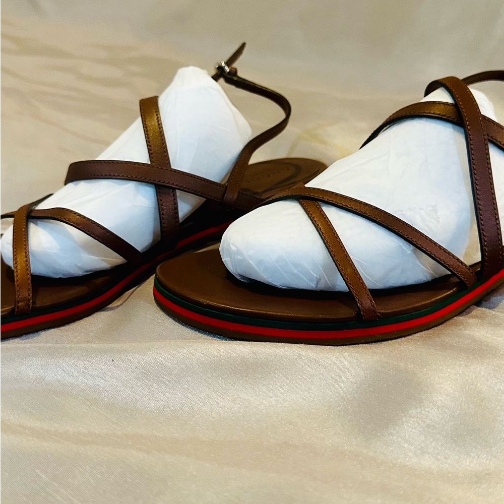 Gucci Brown Leather Strappy Sandals